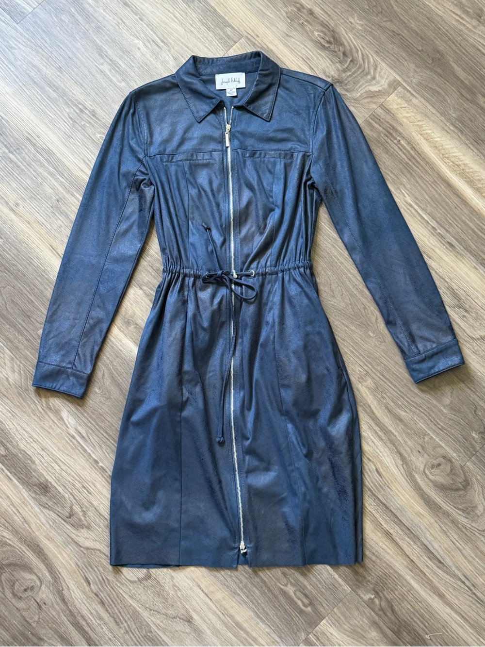 Joseph Ribkoff Faux Suede Zip Front Utility Shirt Dress Navy Blue Size S Petite